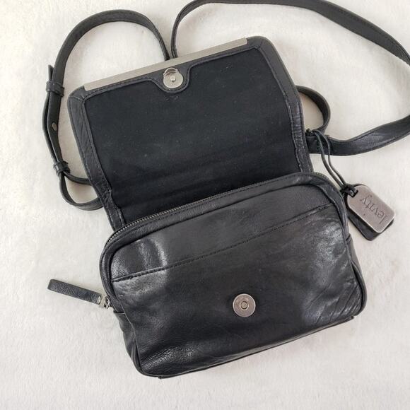 Levity Crossbody Handbag Black Leather and Silver Studded Fold Over Organizer - Picture 8 of 10
